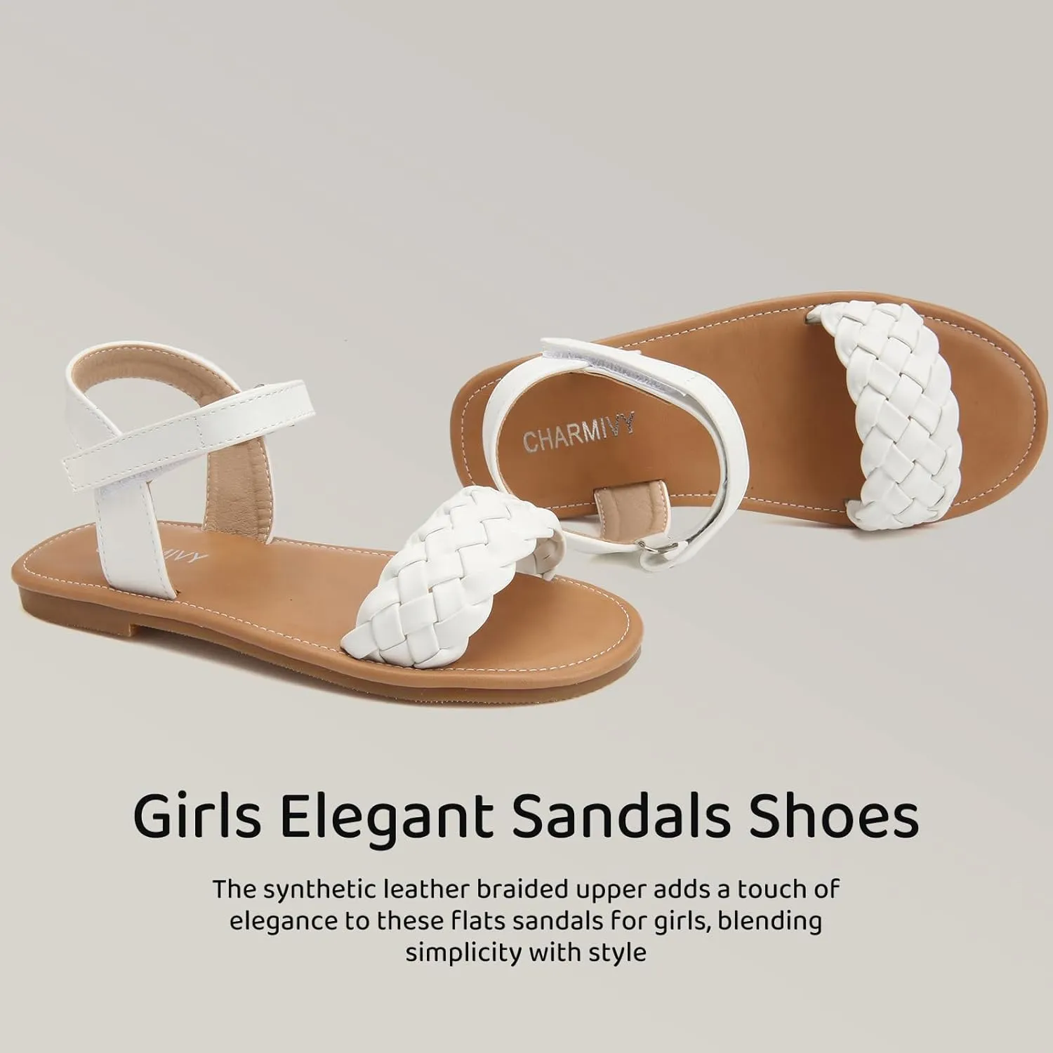 Charmivy Girls Sandals Braided Upper Flat Dress Sandals Round Open Toe Summer Shoes Little Kid/Big Kid