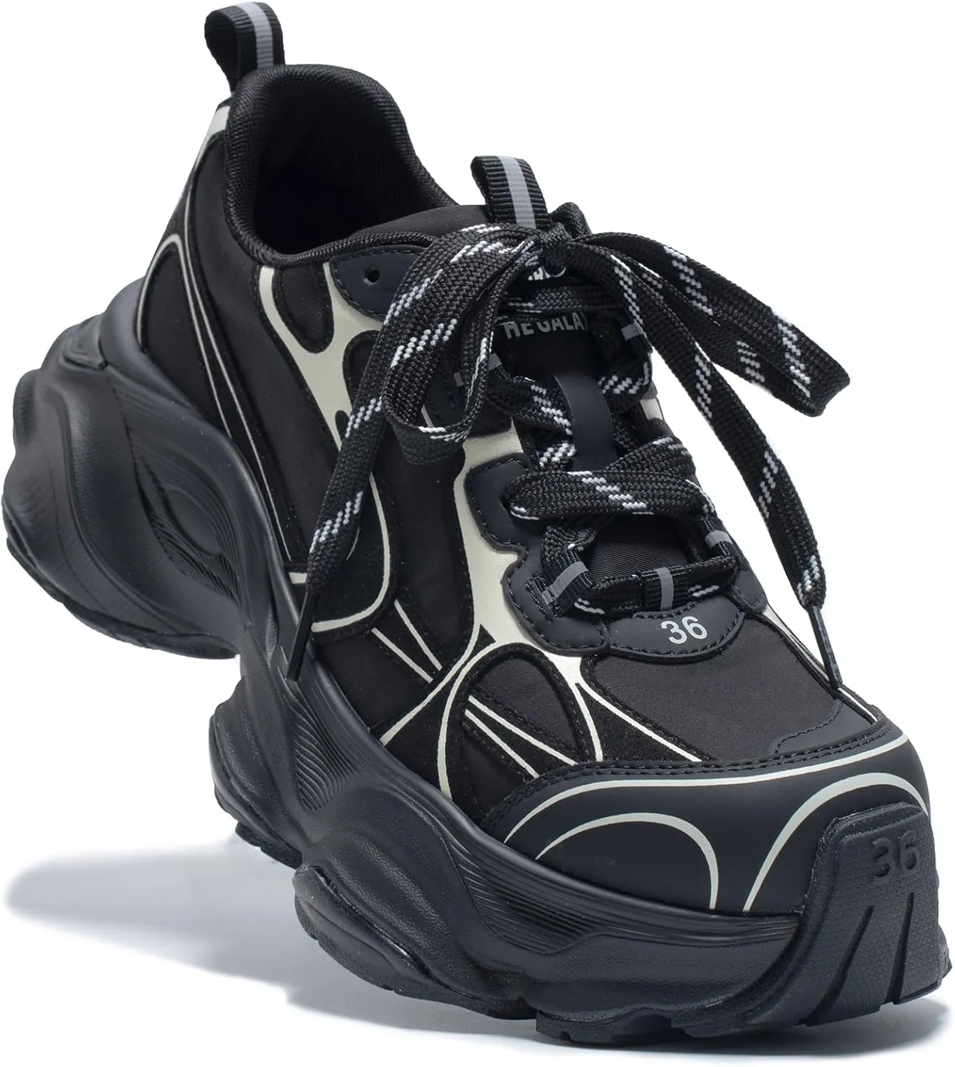 Chunky Sneakers for Women, Womens Fashion Sneakers, Leather Comfortable Dad Shoe Lace-Up Platform Walking Running Shoes