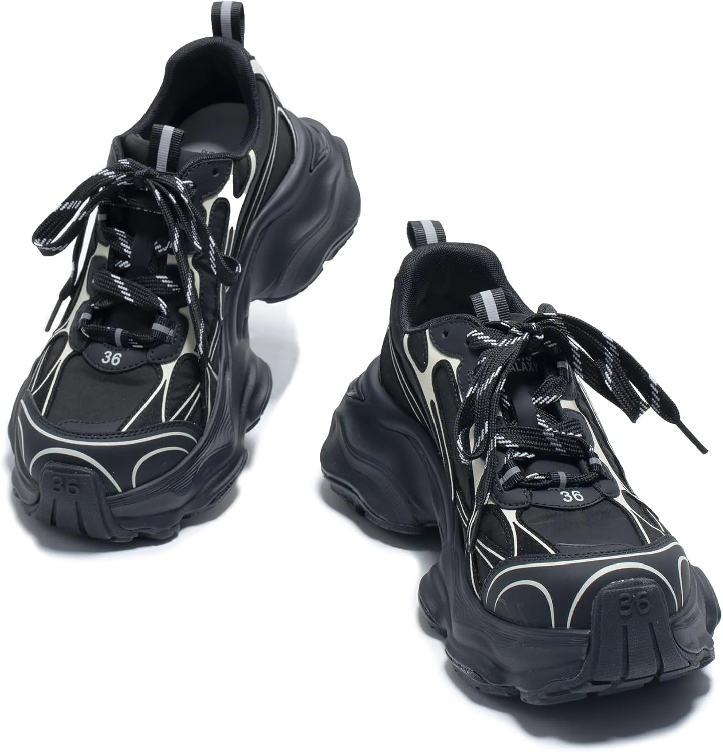 Chunky Sneakers for Women, Womens Fashion Sneakers, Leather Comfortable Dad Shoe Lace-Up Platform Walking Running Shoes