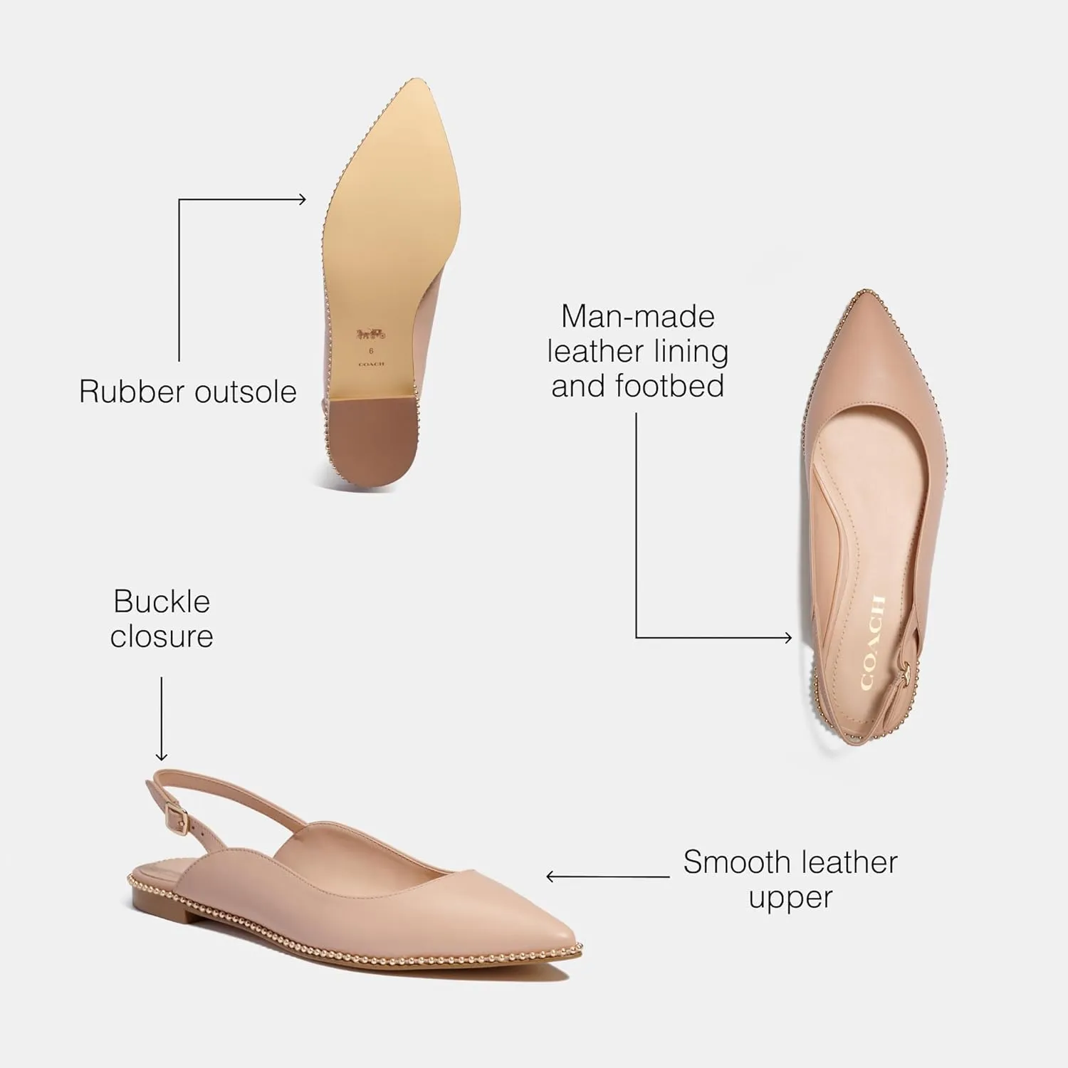 Coach Women's VAE Leather Skimmer Ballet Flat, Beechwood, 5.5