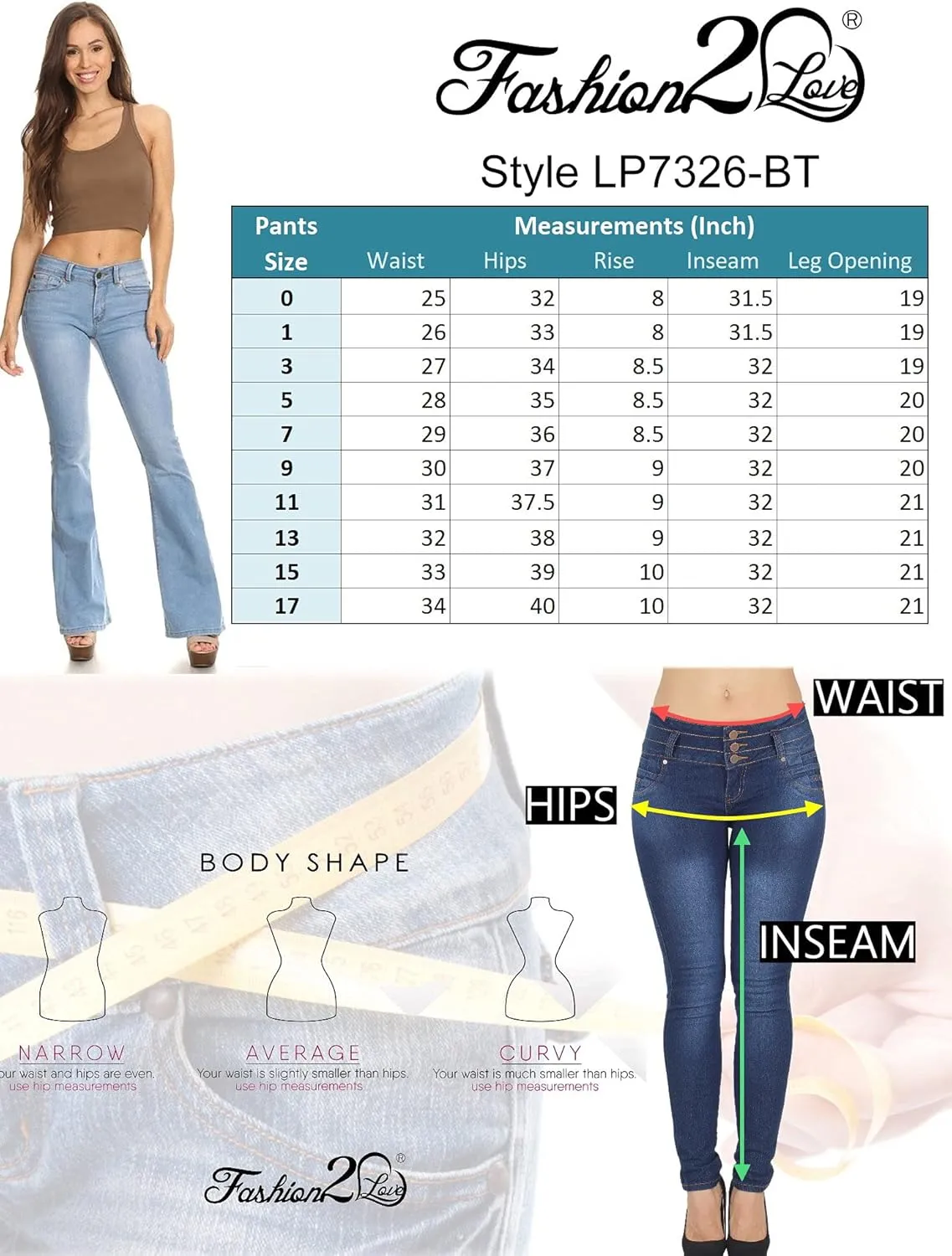 Colombian Design, Butt Lift, Levanta Cola, Boot Leg Jeans Plus/Junior Size