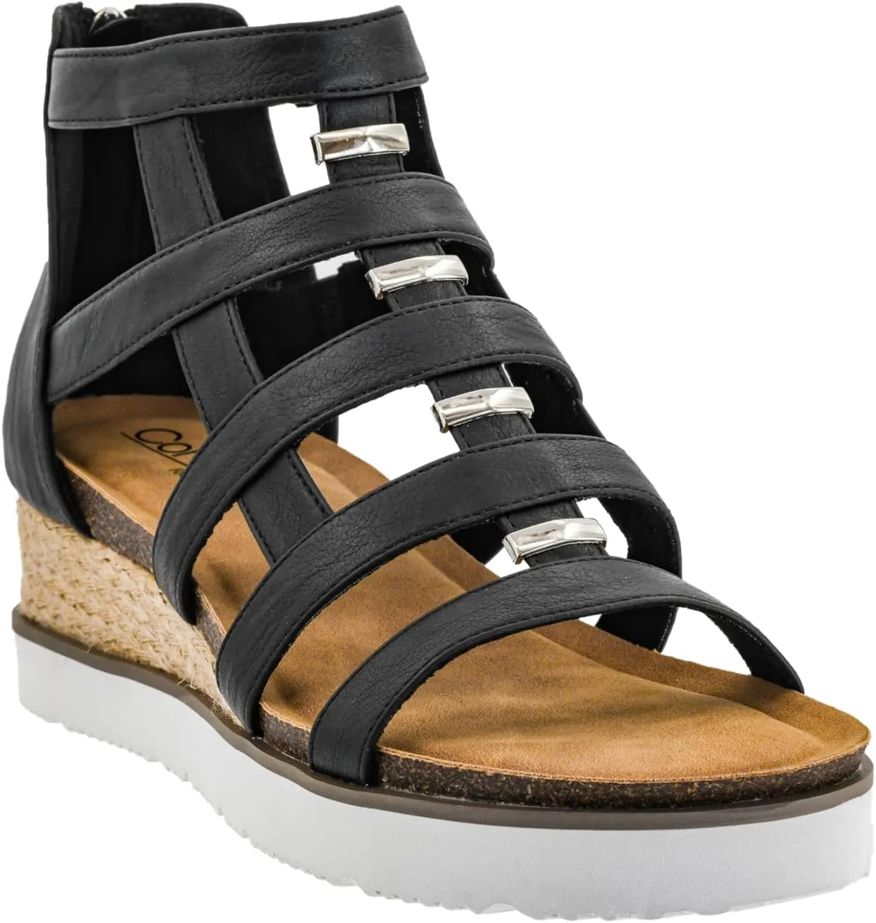 Corkys Footwear Hey Girl Women's Caged Animal Wedge Sandals - Featuring a 2-inch Heel, A Strappy Upper, Metal Accents, A Full Back Zip, and Comfortable Cushioned Insoles