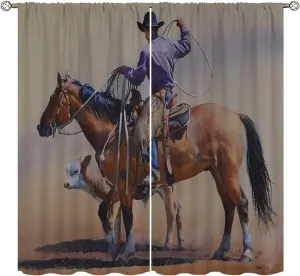 Cowboy Blackout Curtains for Home Decor,Cowboy Hat and Cowgirl Boots Grunge Background Rod Pocket Thermal Insulated Drapes Darkening Window Curtain for Girls Boy Bedroom Living Room 72 x 63 Inch