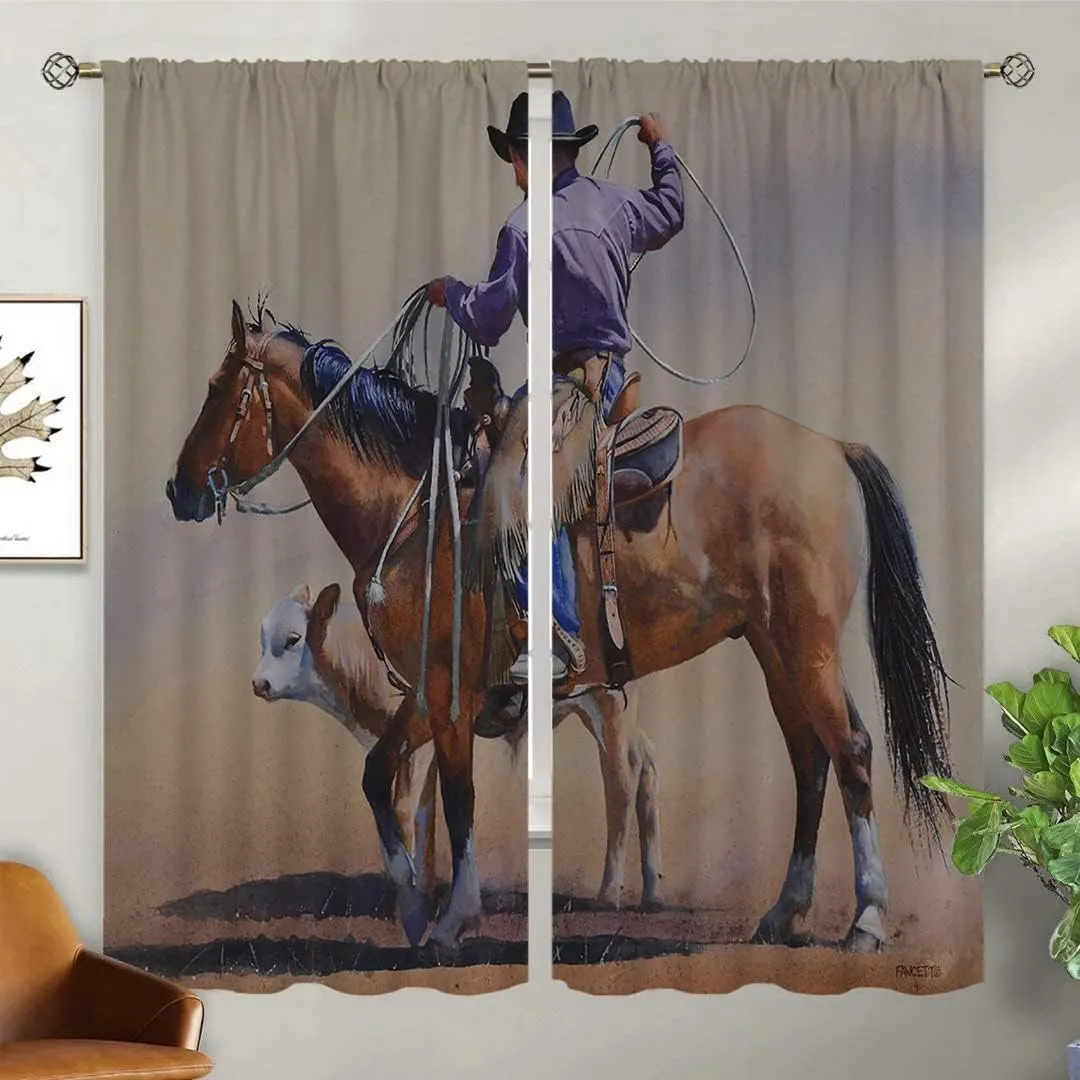 Cowboy Blackout Curtains for Home Decor,Cowboy Hat and Cowgirl Boots Grunge Background Rod Pocket Thermal Insulated Drapes Darkening Window Curtain for Girls Boy Bedroom Living Room 72 x 63 Inch