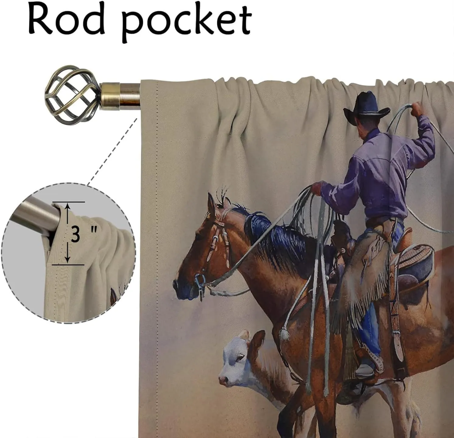 Cowboy Blackout Curtains for Home Decor,Cowboy Hat and Cowgirl Boots Grunge Background Rod Pocket Thermal Insulated Drapes Darkening Window Curtain for Girls Boy Bedroom Living Room 72 x 63 Inch