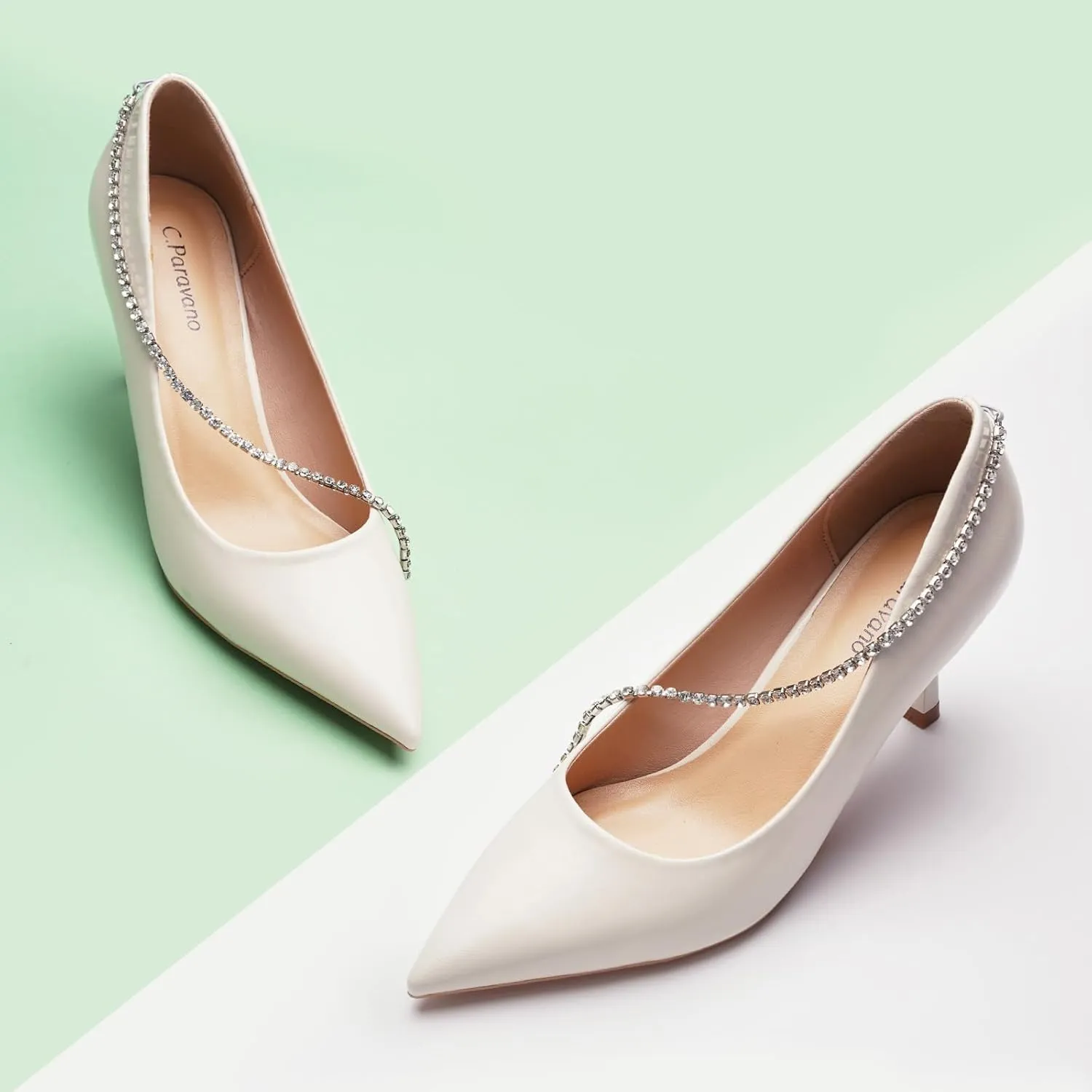 C.Paravano Crystal Chain Pointed Toe Flats Comfortable Party Dressy Shoes for Women Designer Shoes Women's Flats