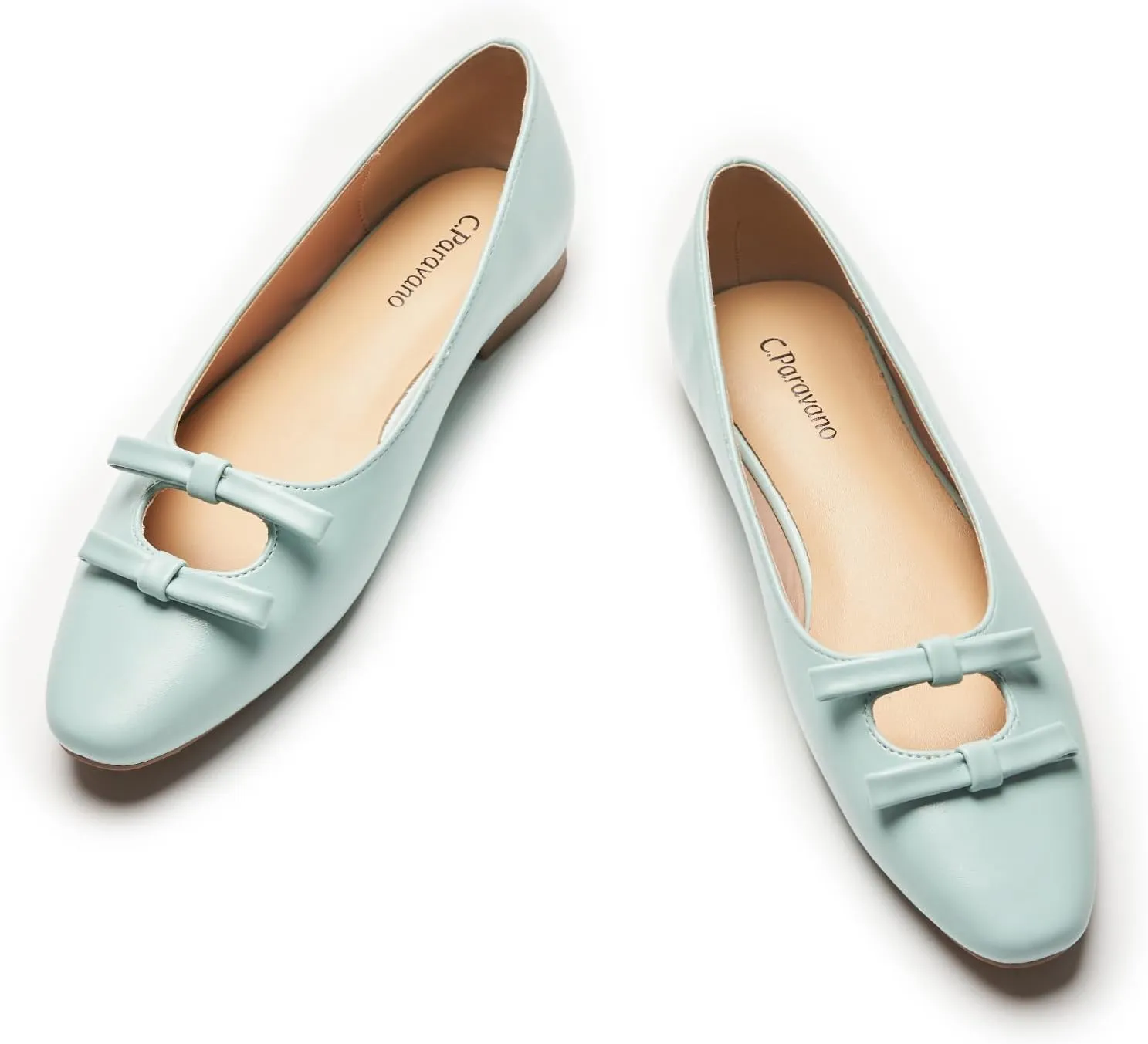 C.Paravano Women's Ballet Flats Bowknot Hollow-Out Design Round Toe Dress Shoes for Women Comfortable Business Office Work Casual Shoes