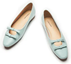C.Paravano Women's Ballet Flats Bowknot Hollow-Out Design Round Toe Dress Shoes for Women Comfortable Business Office Work Casual Shoes