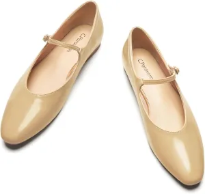 C.Paravano Women's Mary Jane Ballet Flats | Round Toe Leather Flats with Strap | Comfortable Work & Casual Shoes for Daily Wear