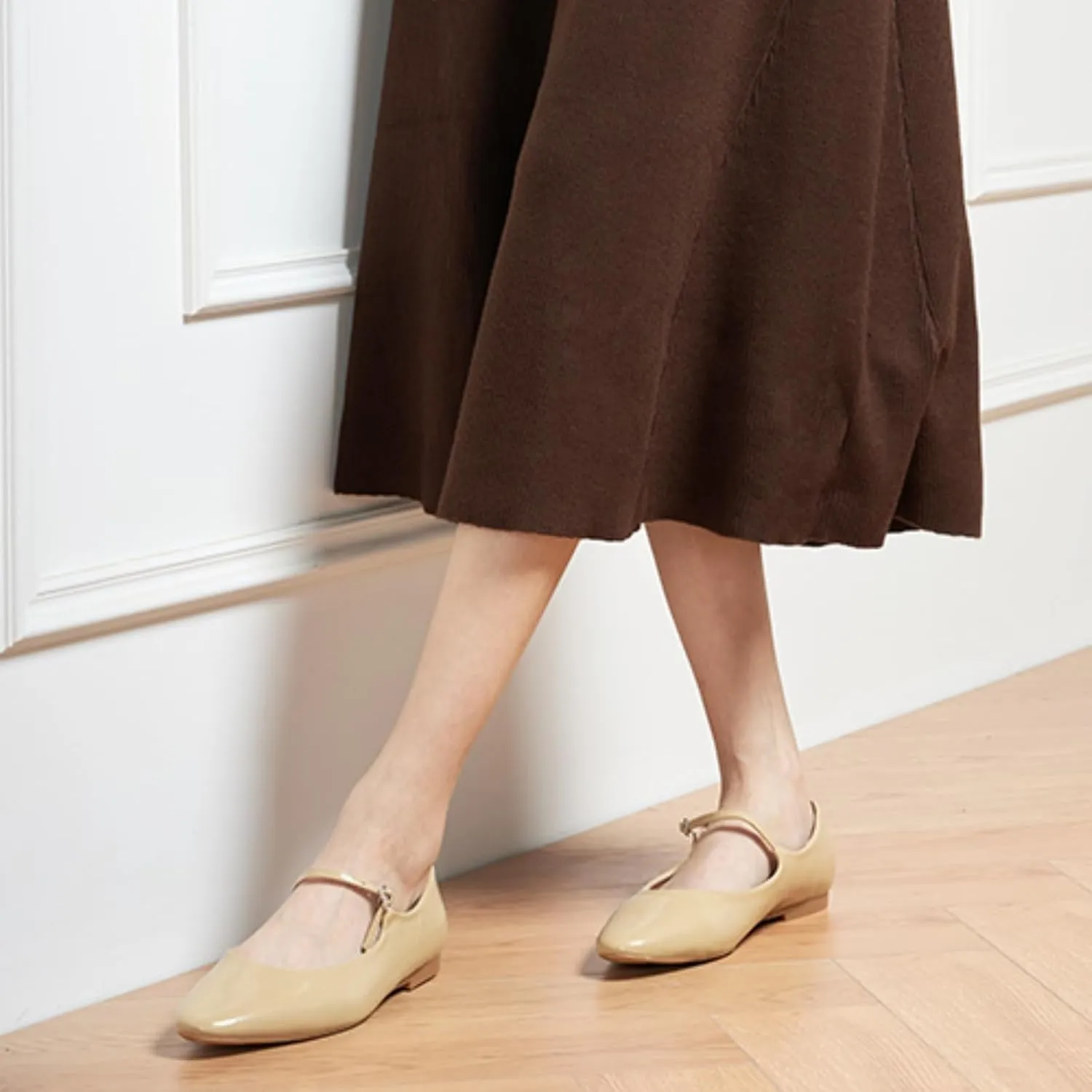 C.Paravano Women's Mary Jane Ballet Flats | Round Toe Leather Flats with Strap | Comfortable Work & Casual Shoes for Daily Wear