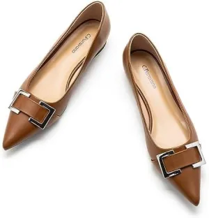 C.Paravano Women's Pointed Toe Flats | Soft Leather Ballet Shoes with Square Buckle | Comfortable Slip On Work Shoes | Dressy Flats for Office, Travel & Daily Wear