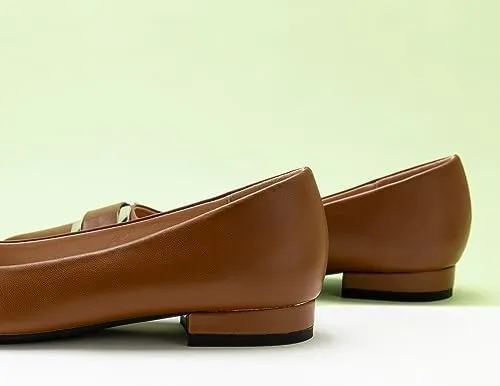 C.Paravano Women's Pointed Toe Flats | Soft Leather Ballet Shoes with Square Buckle | Comfortable Slip On Work Shoes | Dressy Flats for Office, Travel & Daily Wear