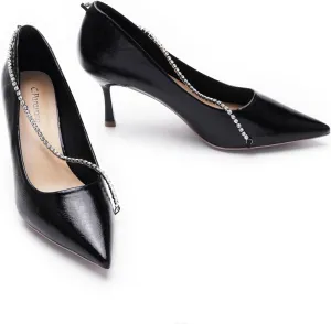 C.Paravano Women's Pumps | Crystal Chain Heels | Pointed Toe Kitten Heel | Comfortable Dress Shoes | Elegant Party Wedding Designer Shoes