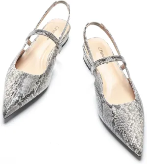 C.Paravano Women's Slingback Flats & Heels - Pointed Toe, Ankle Strap, Comfortable Leather Dress Shoes
