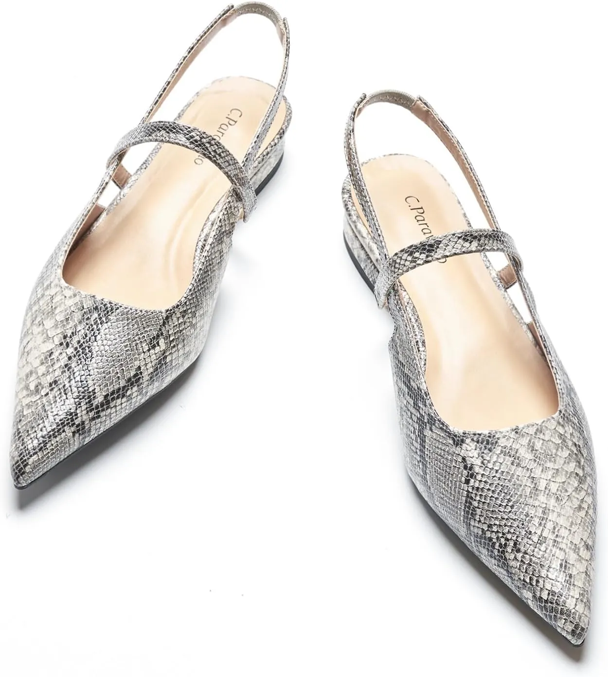 C.Paravano Women's Slingback Flats & Heels - Pointed Toe, Ankle Strap, Comfortable Leather Dress Shoes