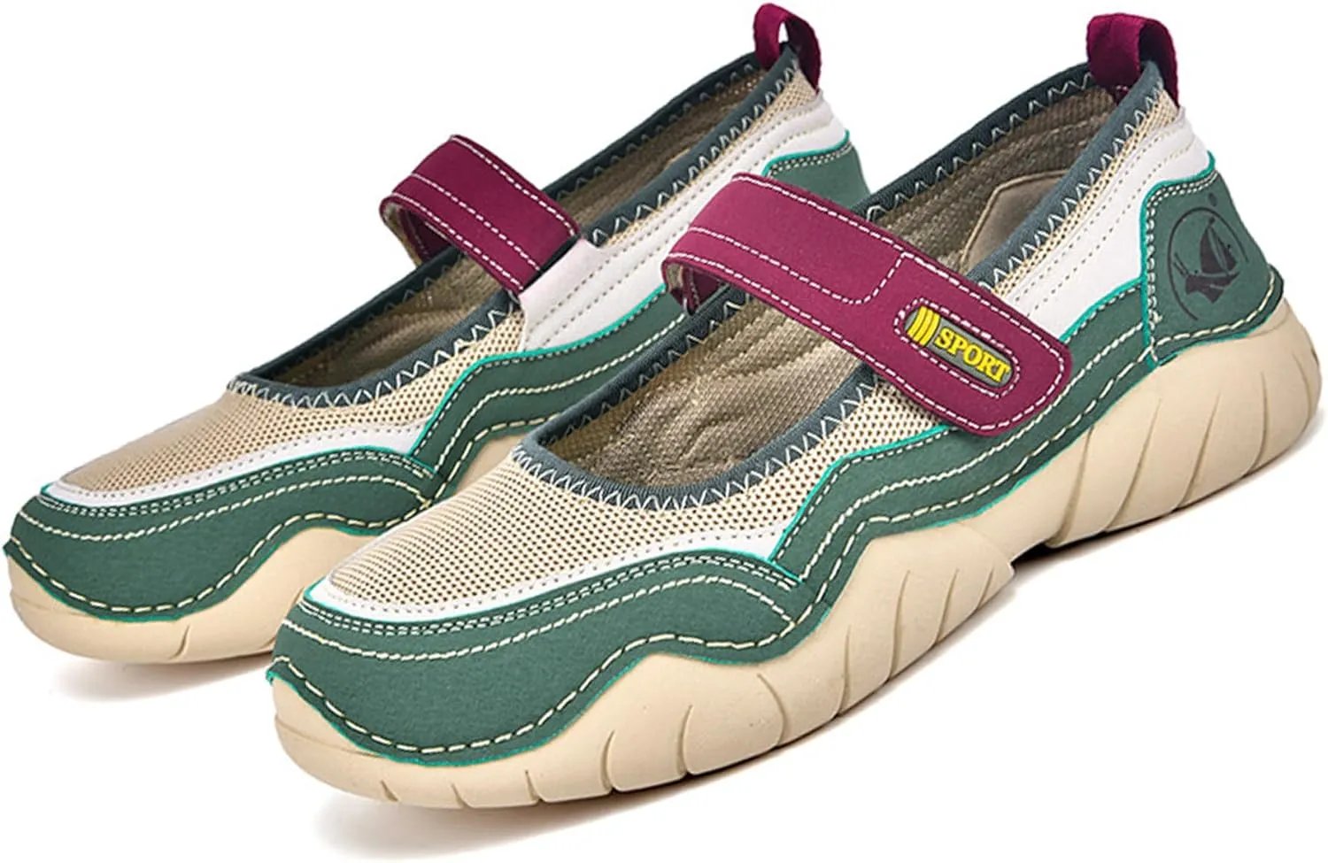CrazySavage Women's Casual Breathable Flat Mary Jane Sneakers Adjustable Hook&Loop Walking Nurse Dress Shoes Closed Round Toe Lightweight Slip On Orthotic Working Shoe