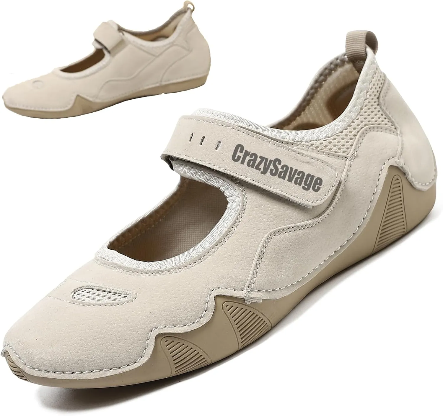 CrazySavage Women's Casual Breathable Flat Mary Jane Sneakers Adjustable Hook&Loop Walking Nurse Dress Shoes Closed Round Toe Lightweight Slip On Orthotic Working Shoe