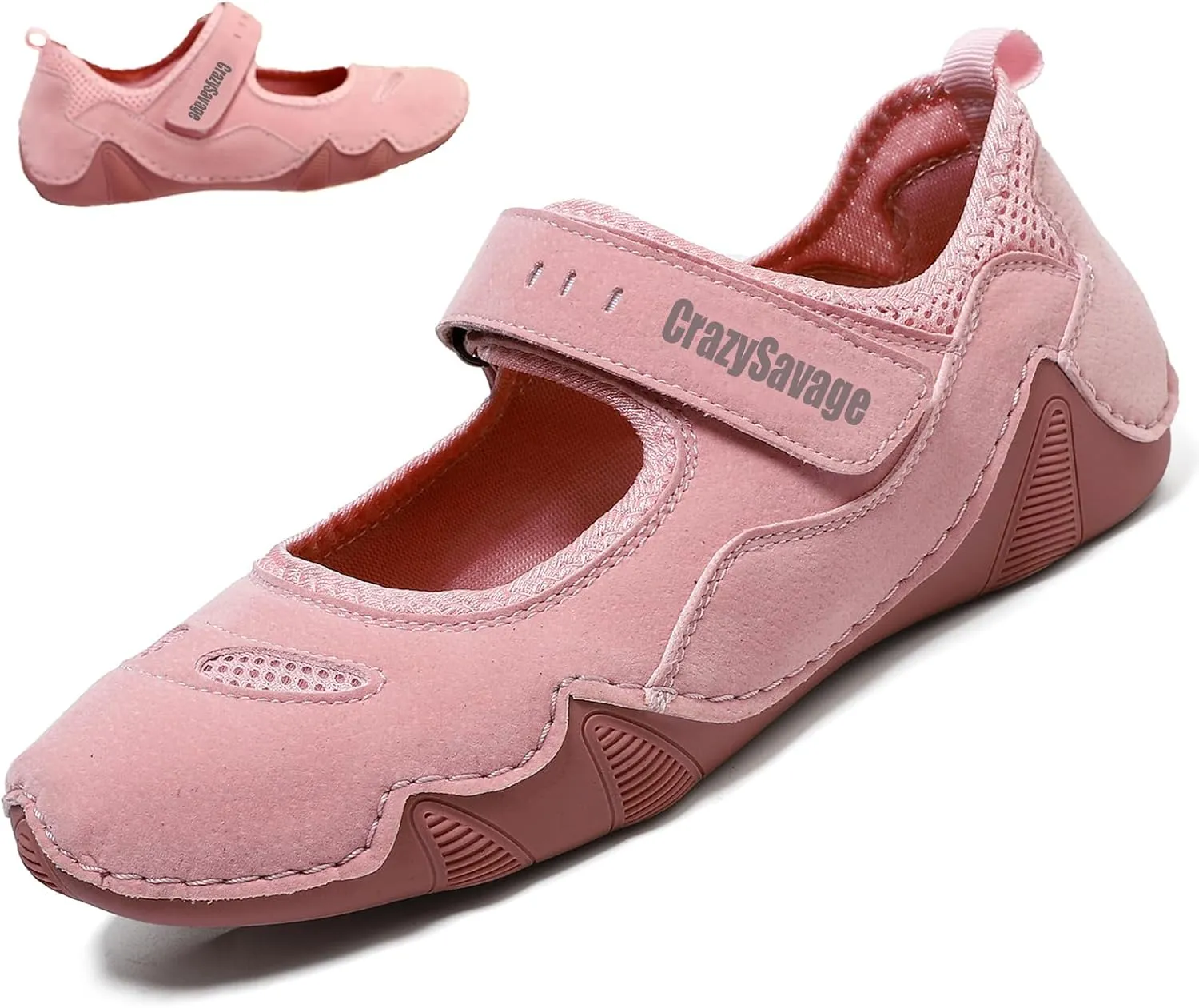 CrazySavage Women's Casual Breathable Flat Mary Jane Sneakers Adjustable Hook&Loop Walking Nurse Dress Shoes Closed Round Toe Lightweight Slip On Orthotic Working Shoe