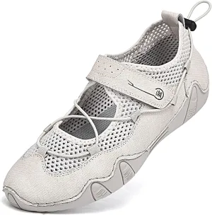 CrazySavage Women's Casual Breathable Flat Mary Jane Sneakers Adjustable Hook&Loop Walking Nurse Dress Shoes Closed Round Toe Lightweight Slip On Orthotic Working Shoe