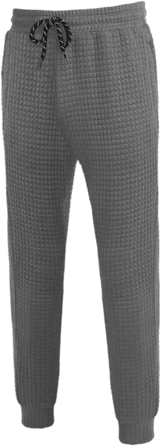 CRNTCEM Mens 2 Pieces Sweat Suits Lightweight Long Sleeve Waffle Knitted Workout Henley Sets Male Casual Jogging Tracksuits