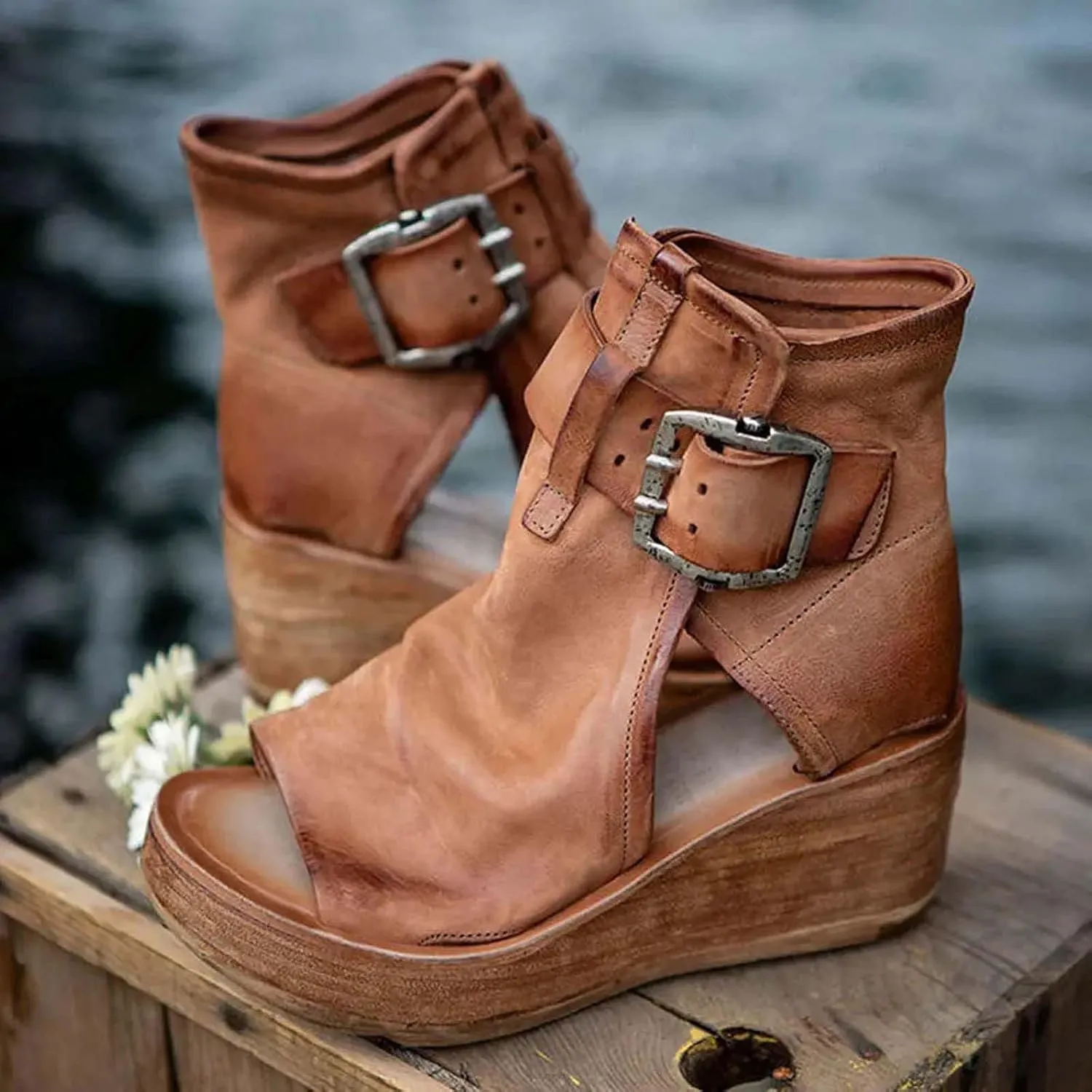 ctdiral Women's Fashion Roman Sandals Chunky Thick Bottom Open Toe Wedge Shoes, Adjustable Buckle High Top Combat Sandal for Girl
