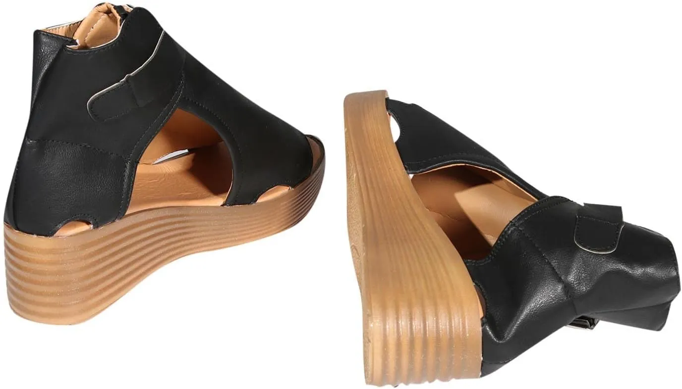 ctdiral Women's Fashion Roman Sandals Chunky Thick Bottom Open Toe Wedge Shoes, Adjustable Buckle High Top Combat Sandal for Girl