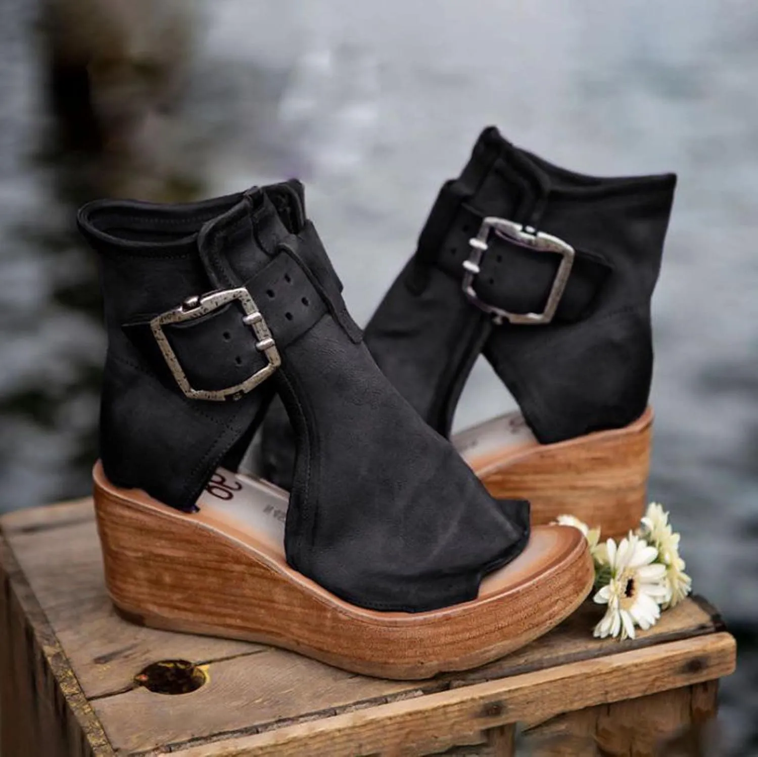 ctdiral Women's Fashion Roman Sandals Chunky Thick Bottom Open Toe Wedge Shoes, Adjustable Buckle High Top Combat Sandal for Girl