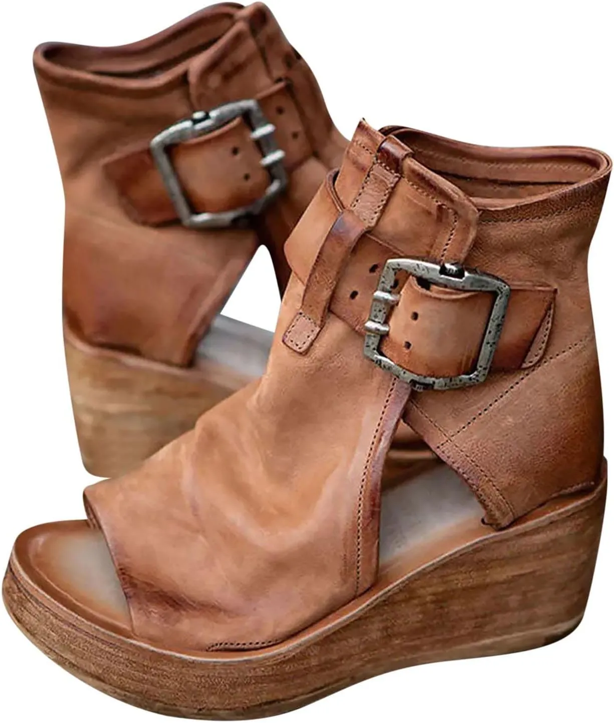 ctdiral Women's Fashion Roman Sandals Chunky Thick Bottom Open Toe Wedge Shoes, Adjustable Buckle High Top Combat Sandal for Girl