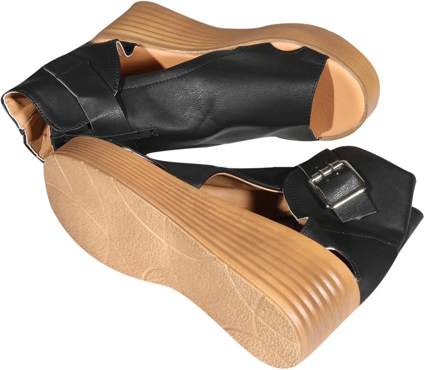 ctdiral Women's Fashion Roman Sandals Chunky Thick Bottom Open Toe Wedge Shoes, Adjustable Buckle High Top Combat Sandal for Girl