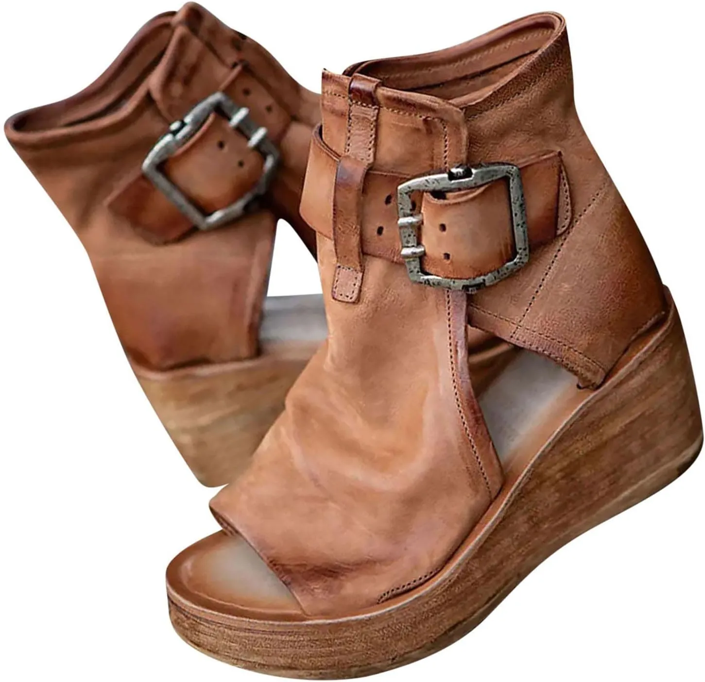ctdiral Women's Fashion Roman Sandals Chunky Thick Bottom Open Toe Wedge Shoes, Adjustable Buckle High Top Combat Sandal for Girl