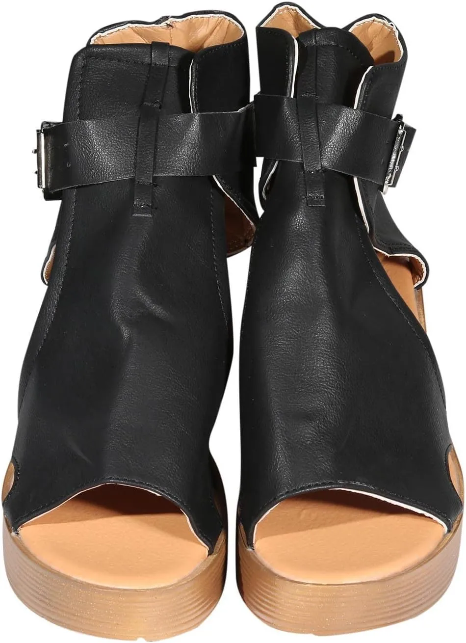 ctdiral Women's Fashion Roman Sandals Chunky Thick Bottom Open Toe Wedge Shoes, Adjustable Buckle High Top Combat Sandal for Girl