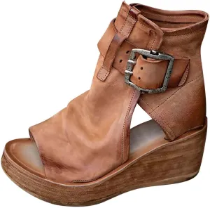 ctdiral Women's Fashion Roman Sandals Chunky Thick Bottom Open Toe Wedge Shoes, Adjustable Buckle High Top Combat Sandal for Girl