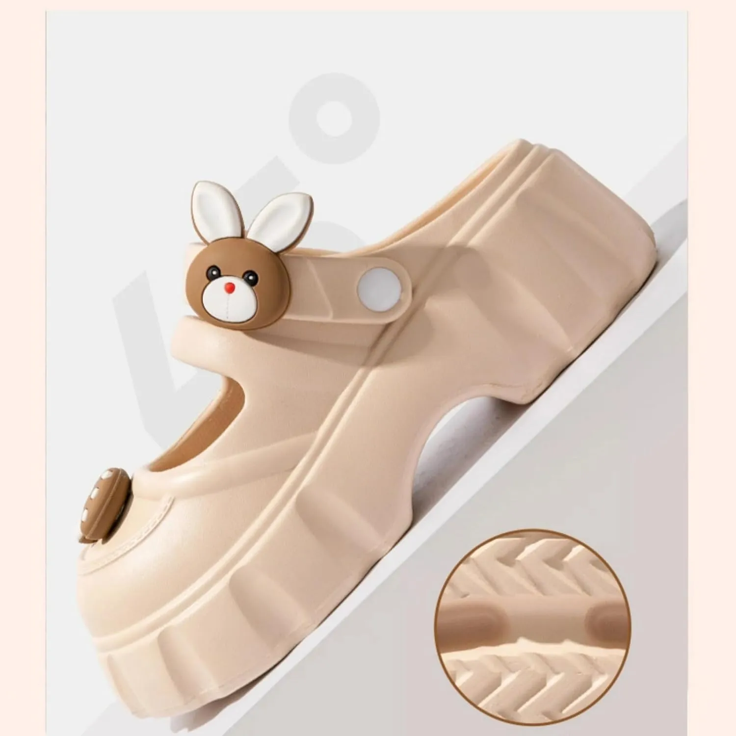 Cute Bunny Mushroom Thick Sole Slippers Women Mary Jane Clogs with Hole EVA 2" Y2K Platform Height Increase Indoor Shower Sandals Outdoor Travel Beach Sandals