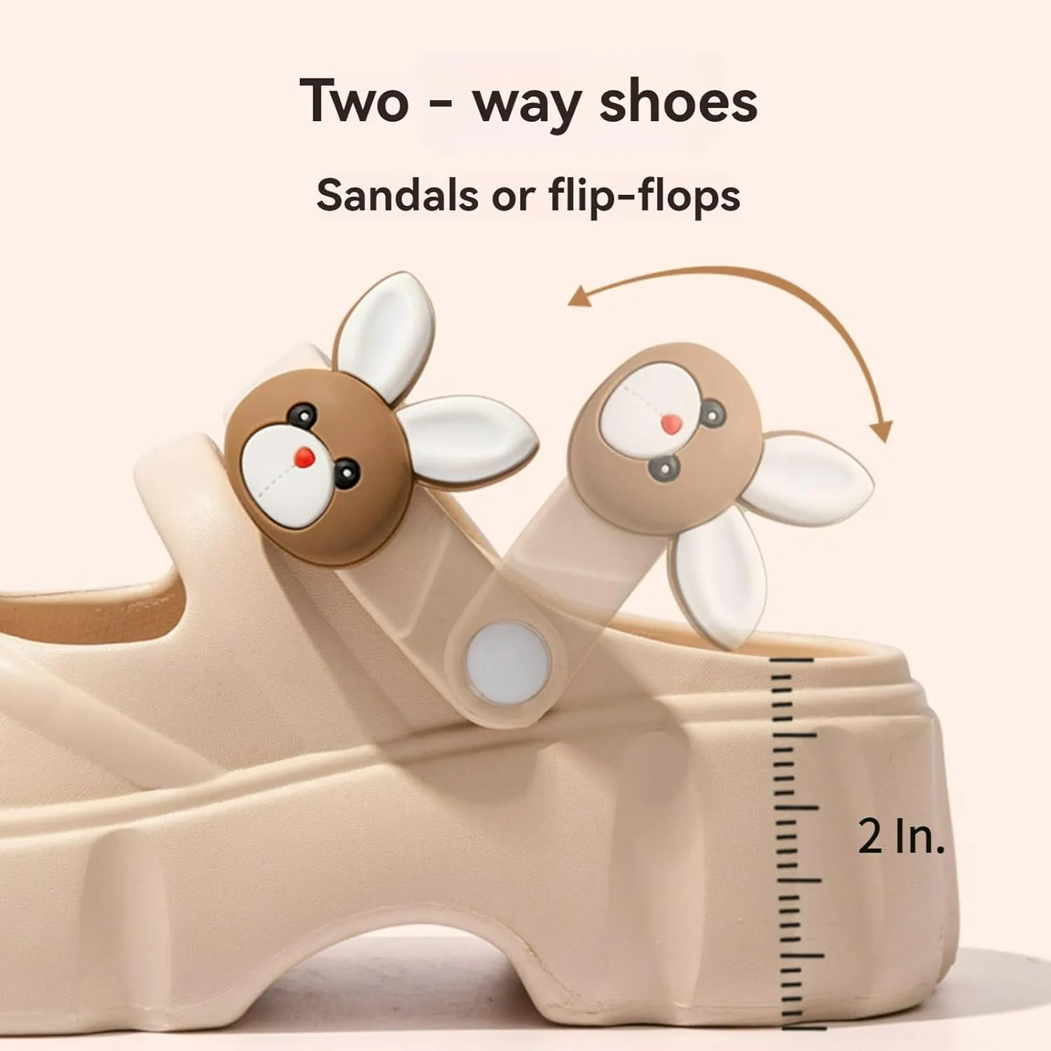 Cute Bunny Mushroom Thick Sole Slippers Women Mary Jane Clogs with Hole EVA 2" Y2K Platform Height Increase Indoor Shower Sandals Outdoor Travel Beach Sandals
