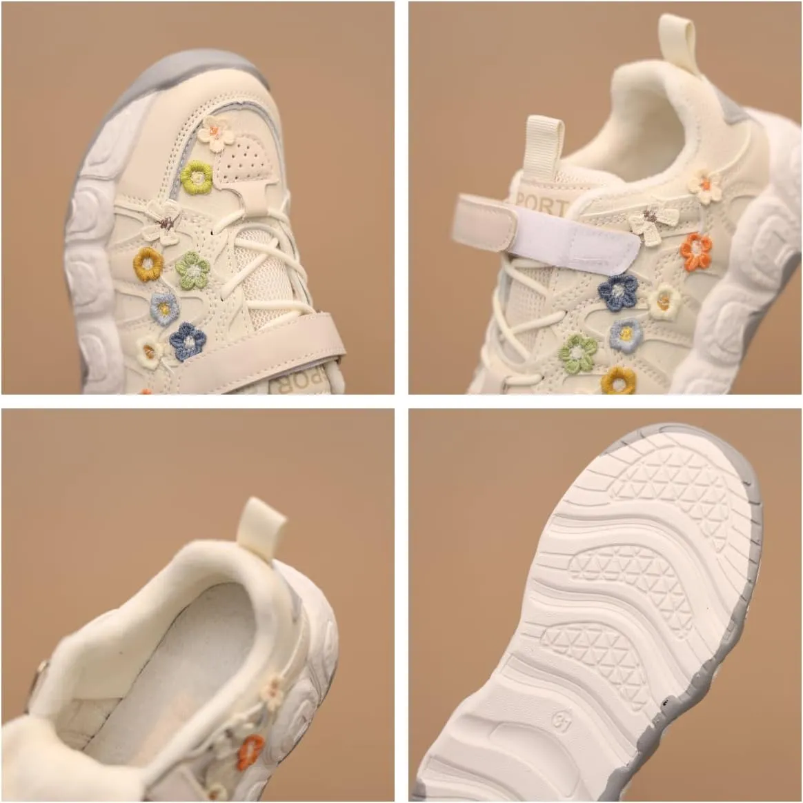 Cute Cartoon Kids Sneakers - Beaded Low-top Lace-up and Adjustable Buckle, Faux Leather and Fabric Upper, Round Toe Rubber Sole, Everyday Casual Outdoor Shoes for Girls, Spring/Autumn/Winter