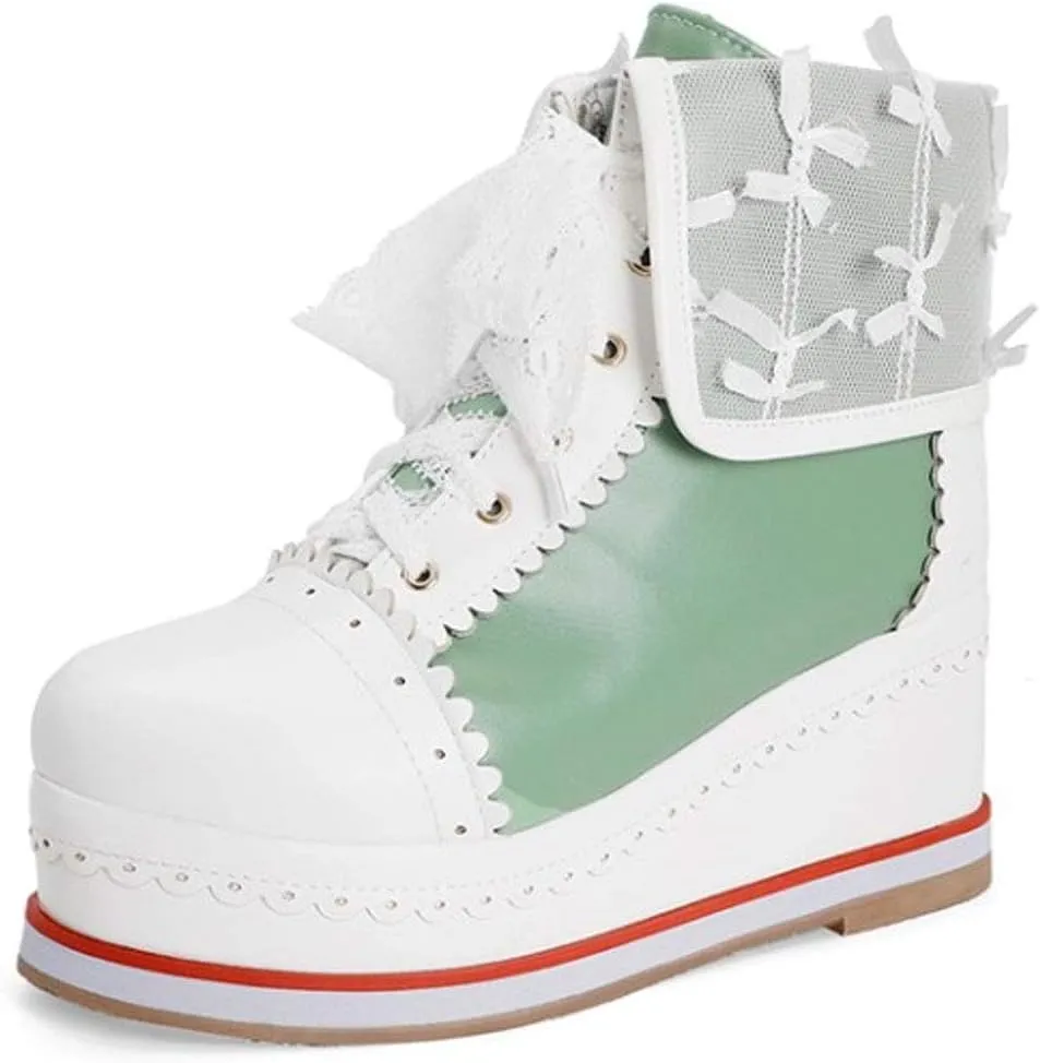 CYNLLIO Women's Kawaii Cosplay Lolita Shoes Cute Lace up Brogues Shoes Fashion Platform Sneakers Ankle Booties
