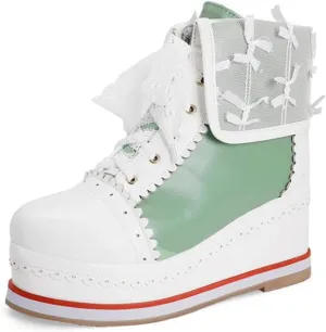 CYNLLIO Women's Kawaii Cosplay Lolita Shoes Cute Lace up Brogues Shoes Fashion Platform Sneakers Ankle Booties