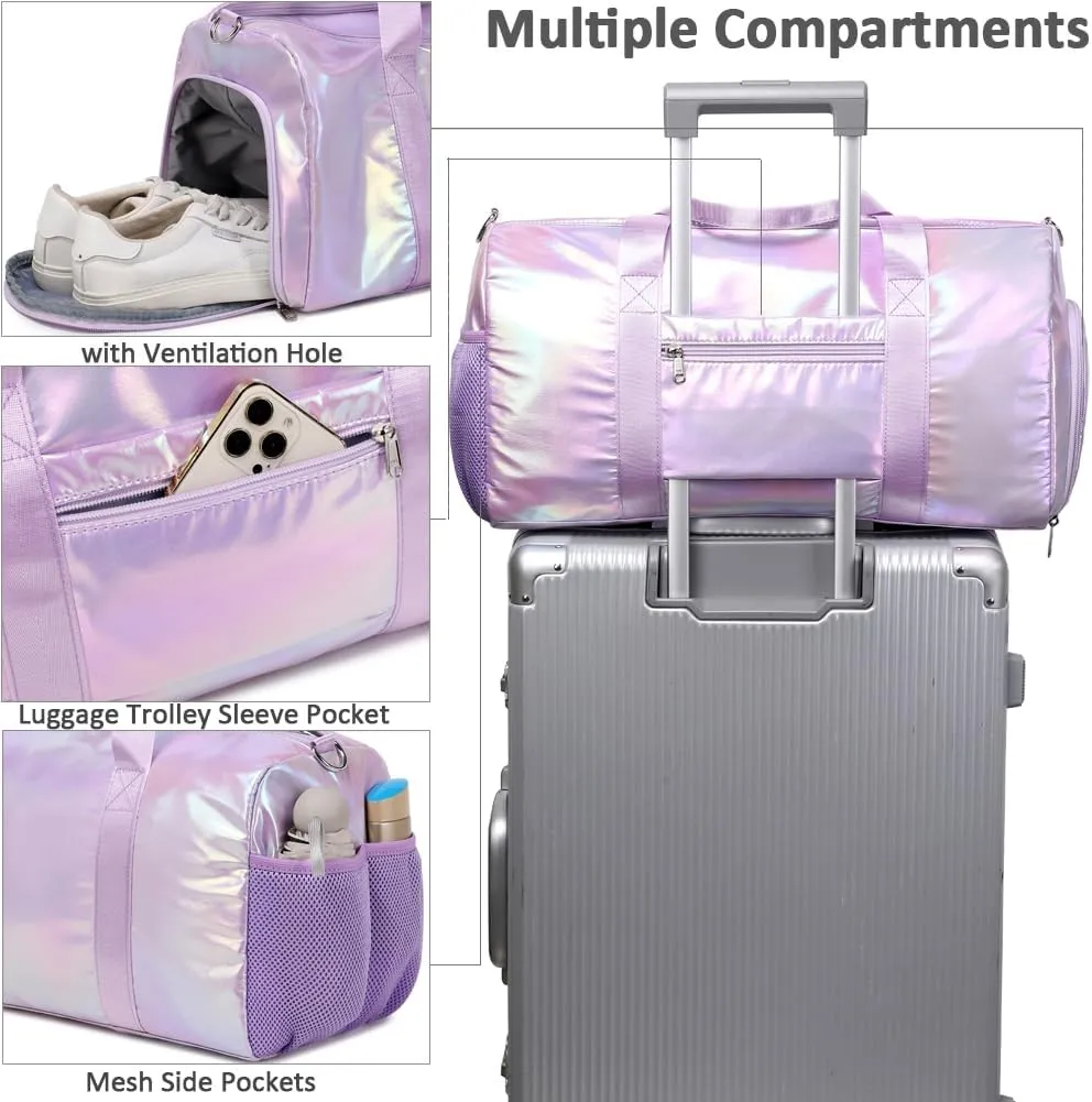 Dance Bag for Girls Sports Gym Duffle Bag with Shoes Compartment Wet Pocket Weekender Carry On Travel Duffel Bag for Teens Girls
