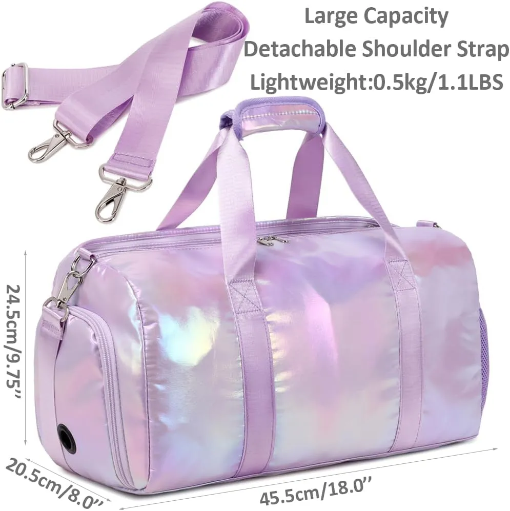 Dance Bag for Girls Sports Gym Duffle Bag with Shoes Compartment Wet Pocket Weekender Carry On Travel Duffel Bag for Teens Girls