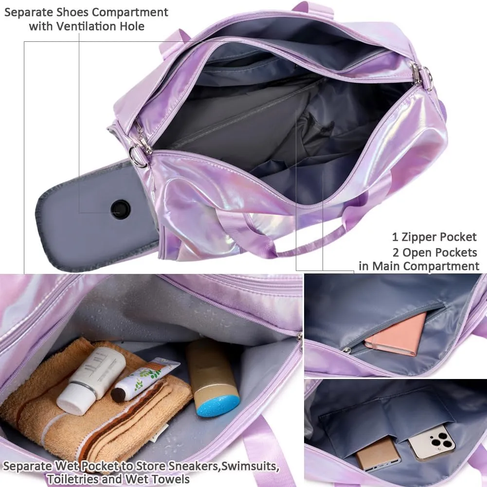 Dance Bag for Girls Sports Gym Duffle Bag with Shoes Compartment Wet Pocket Weekender Carry On Travel Duffel Bag for Teens Girls