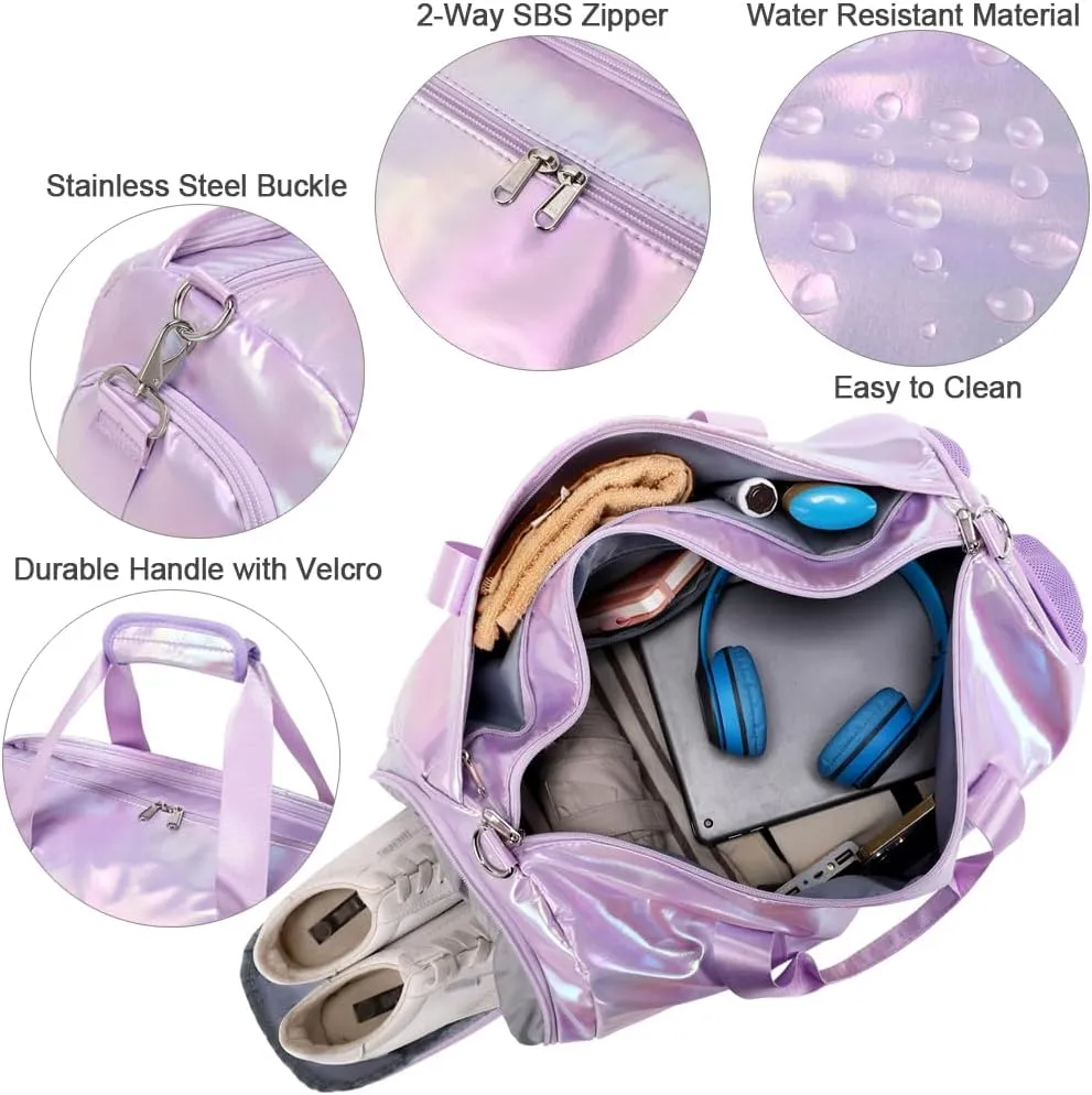 Dance Bag for Girls Sports Gym Duffle Bag with Shoes Compartment Wet Pocket Weekender Carry On Travel Duffel Bag for Teens Girls
