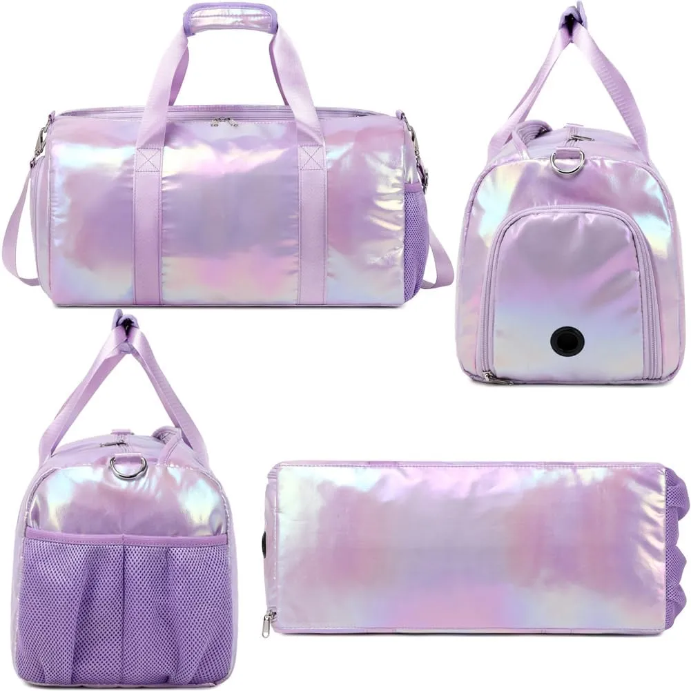 Dance Bag for Girls Sports Gym Duffle Bag with Shoes Compartment Wet Pocket Weekender Carry On Travel Duffel Bag for Teens Girls