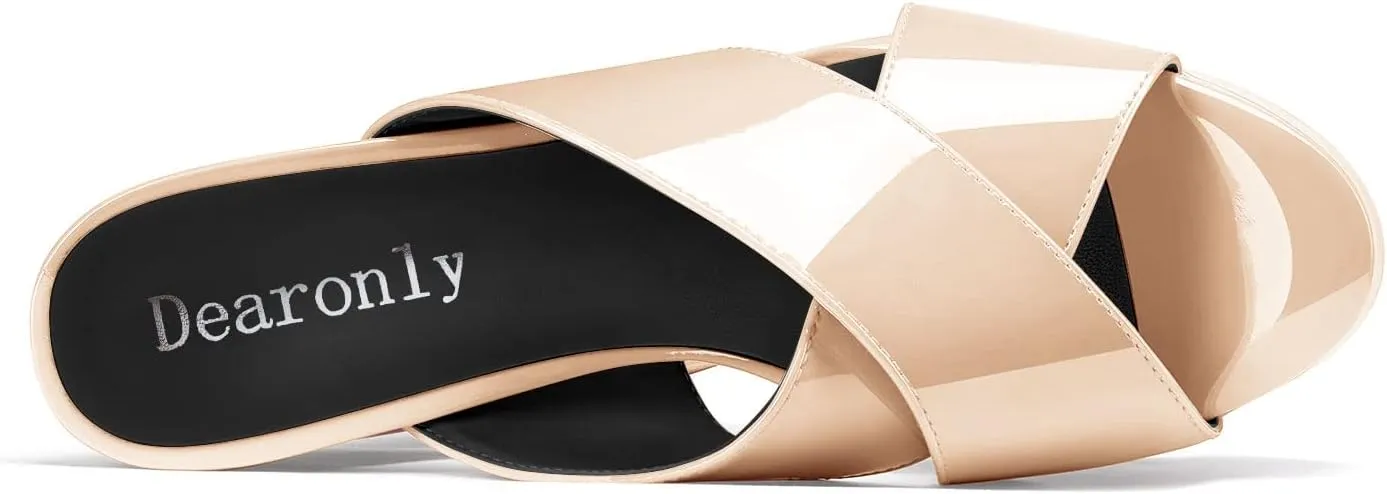 DearOnly Women Chunky Block High Platform Heel Peep Open Toe Sandals Cross-Strap Slip-on Dress 5.9 Inches Heels
