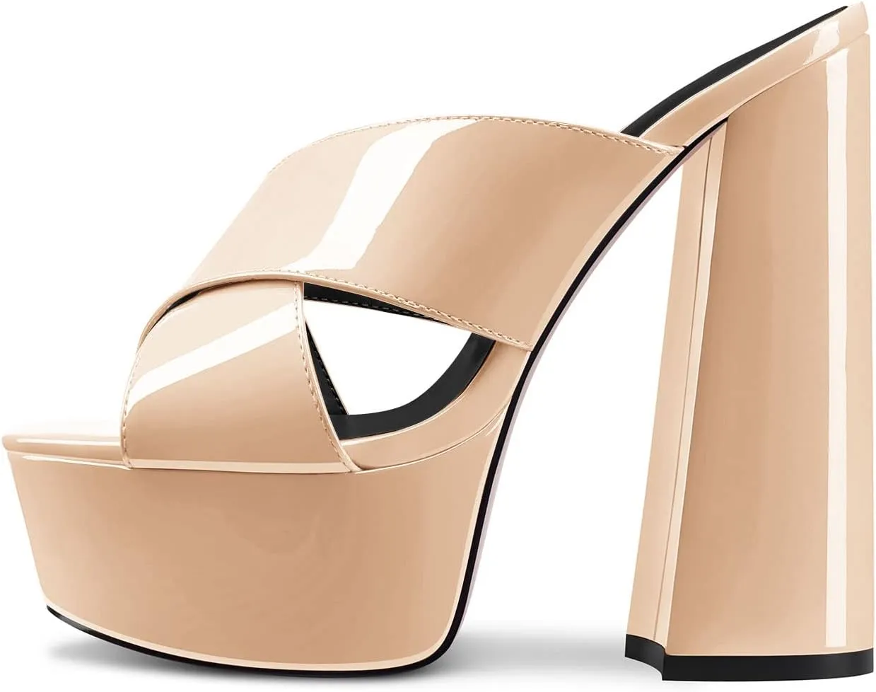 DearOnly Women Chunky Block High Platform Heel Peep Open Toe Sandals Cross-Strap Slip-on Dress 5.9 Inches Heels