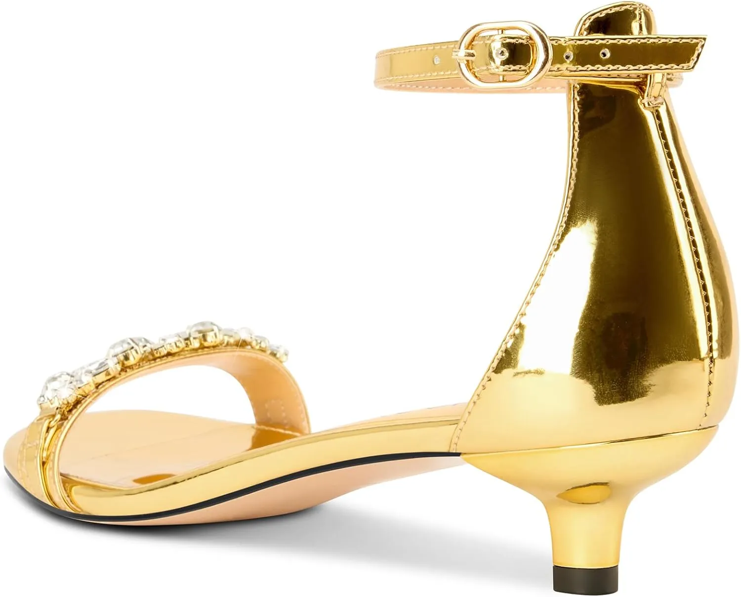 DearOnly Womens Low Kitten Heel Peep Open Toe Ankle Strap Sandals Rhinestone Crystal Buckle Office Summer Dress 1.4 Inches Heels
