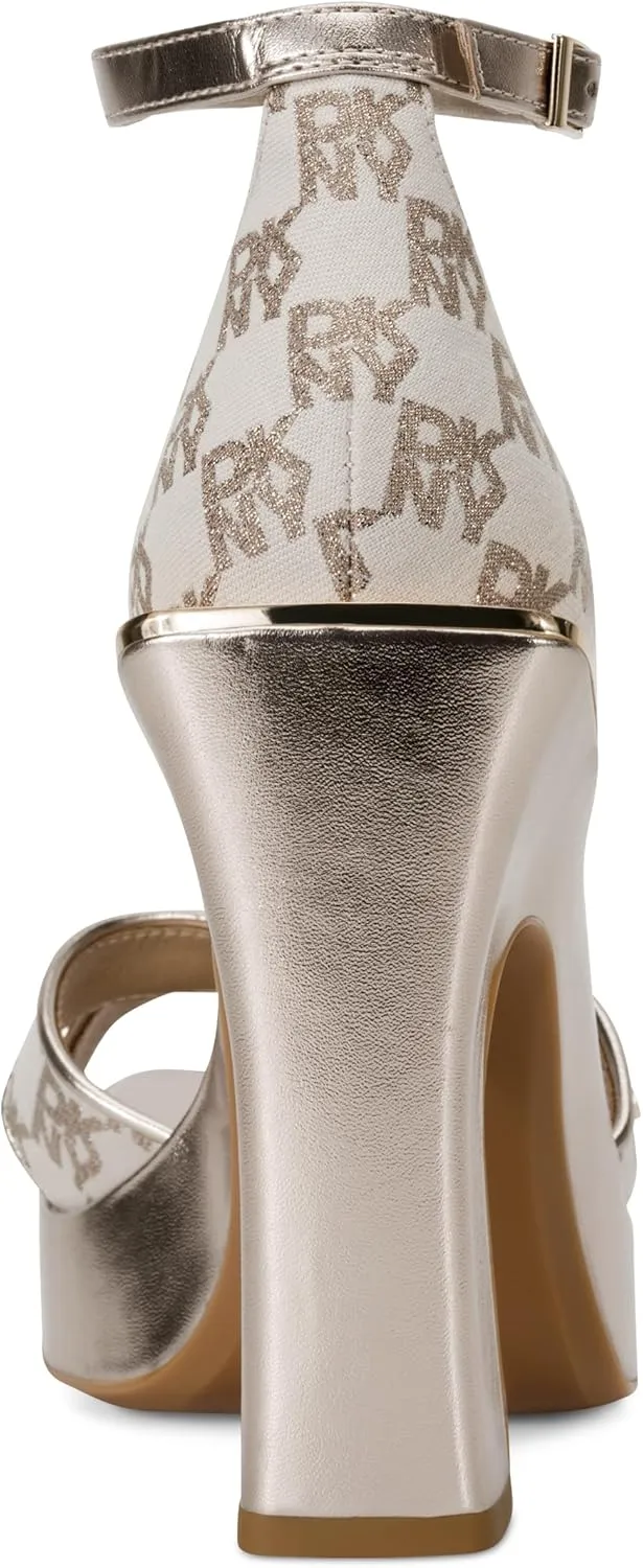 DKNY Women's Linda Platform Ankle Strap Block Heel Heeled Sandal