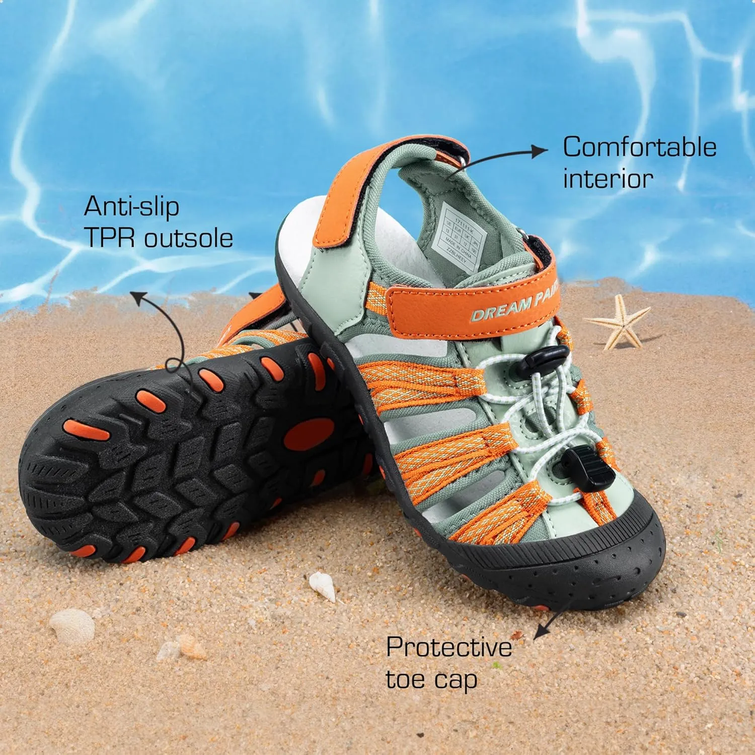 DREAM PAIRS Boys Girls Summer Outdoor Athletic Sport Sandals Hiking Beach Casual Closed Toe Adjustable Multicolor for Toddler/Little/Big Kids