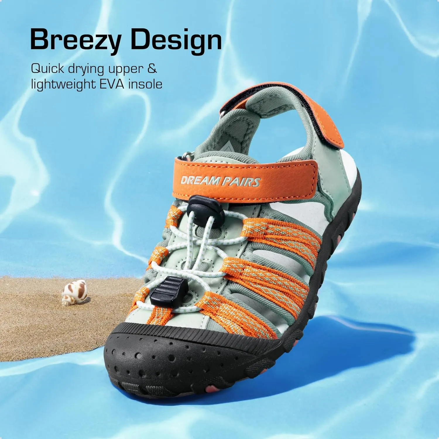 DREAM PAIRS Boys Girls Summer Outdoor Athletic Sport Sandals Hiking Beach Casual Closed Toe Adjustable Multicolor for Toddler/Little/Big Kids