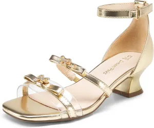 DREAM PAIRS Girls Sandals Low Heel Dress Pump Ankle Strap Two Strapped Bow Flower Wedding Party Shoes for Little Kid/Big Kid