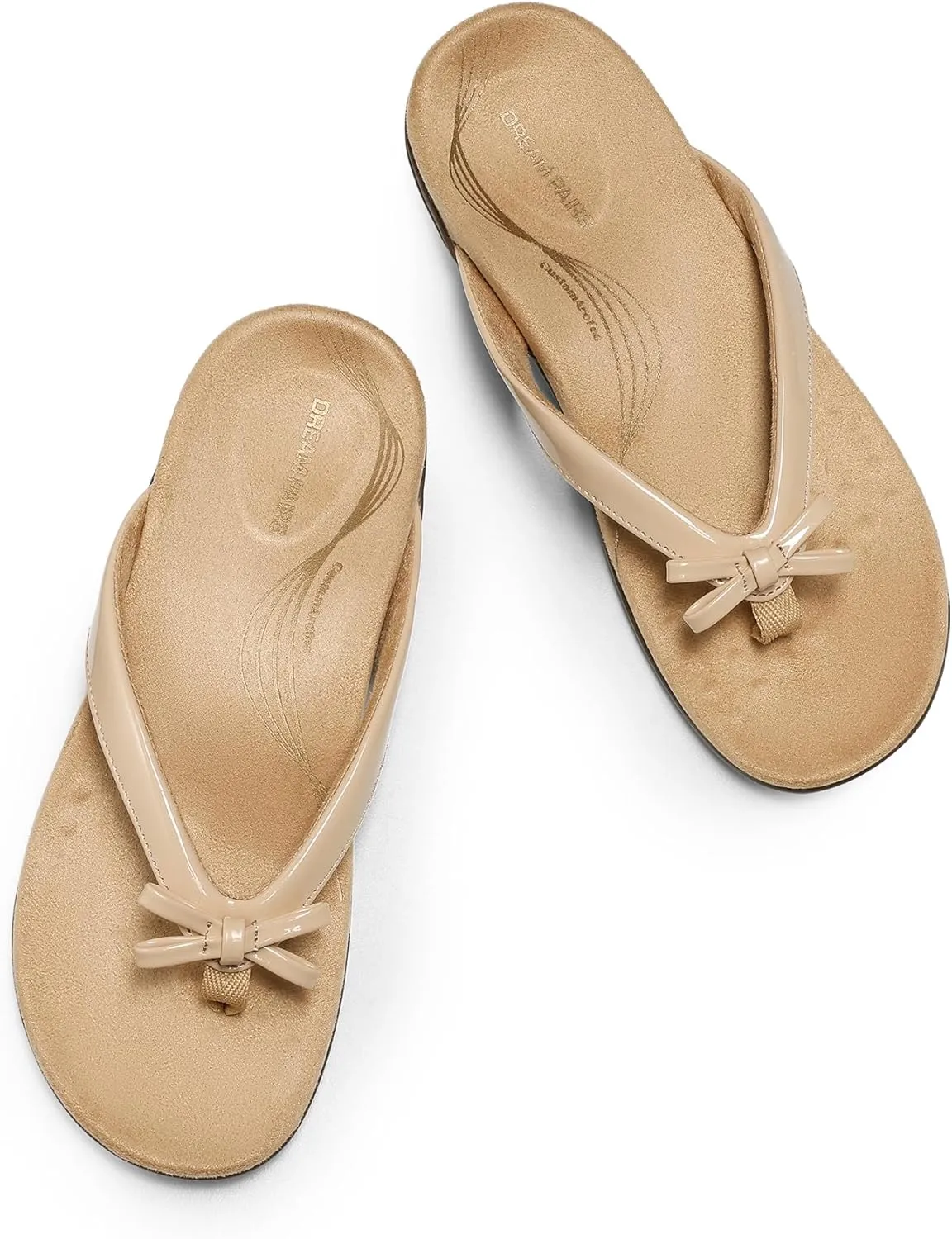 DREAM PAIRS Women's Arch Support Flip Flops Comfortable Dressy Orthopedic Thong Sandals Slides with Bow for Walking Summer Vacation